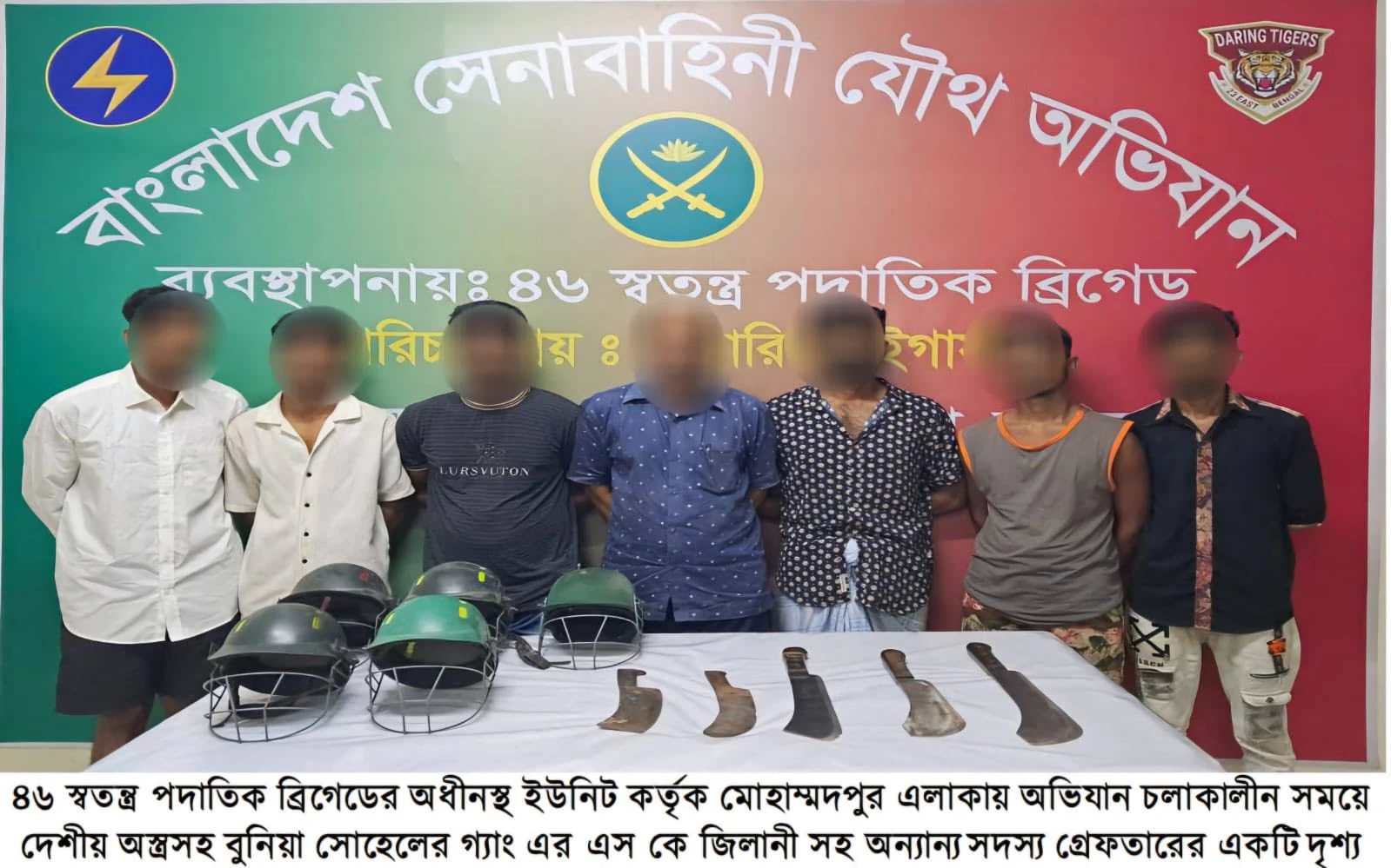 রাজধানীর মোহাম্মদপুরে জেনেভা ক্যাম্পে যৌথ বাহিনীর অভিযানে বুনিয়া সোহেল গ্যাং-এর ১১ জন সন্দেহভাজনকে গ্রেফতার